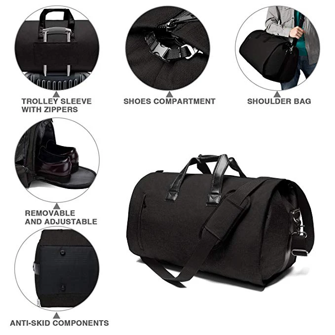 Carry on Garment Bag Large Duffel Bag Suit Travel Bag Weekend Bag Flight Bag with Shoe Pouch for Men Women Black 