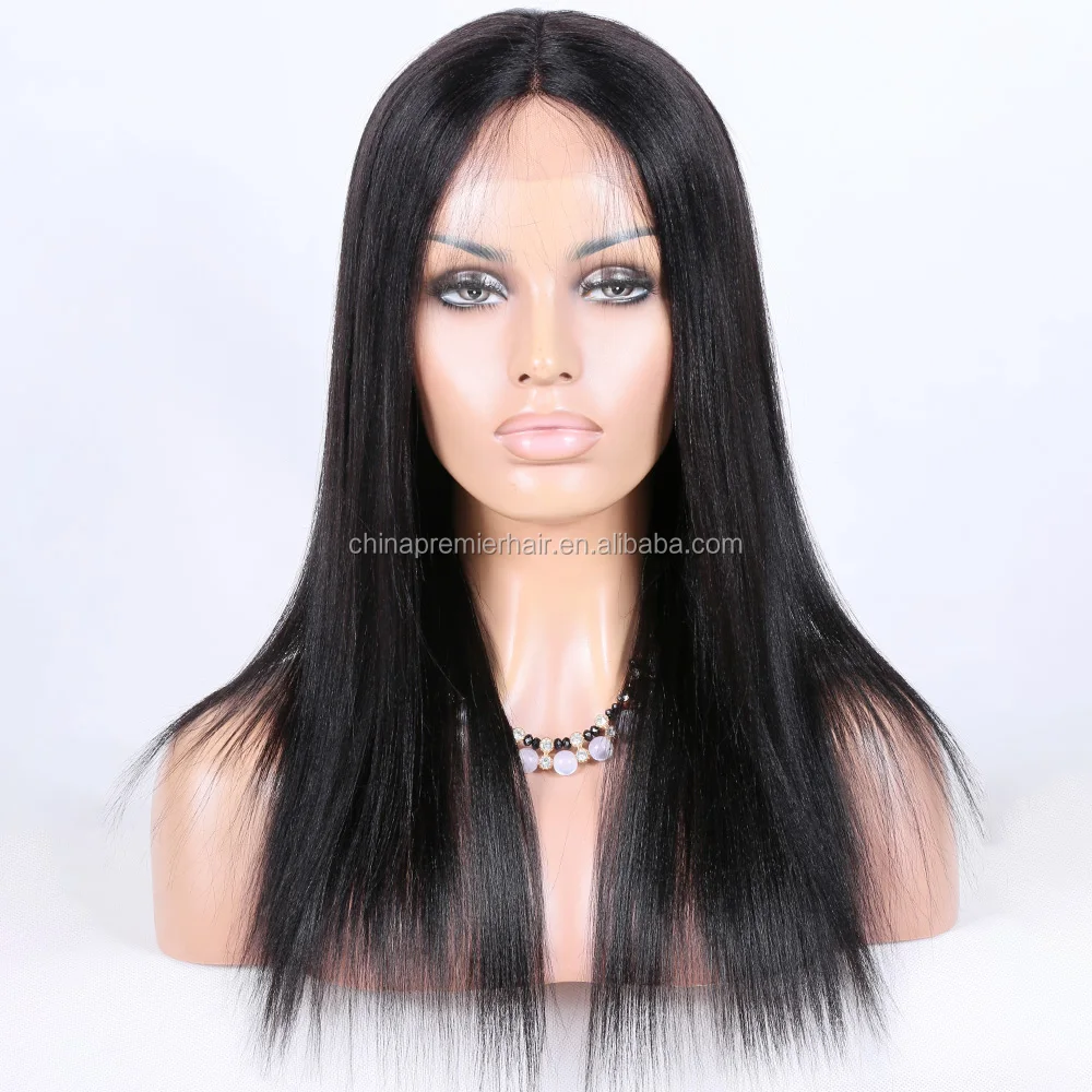 

Premier 100% Indian Remy Hair Middle Part 130% Density Yaki Glueless Lace Part Human Hair Wig