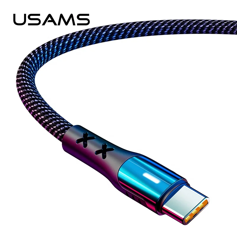 USAMS U27 Nylon Braided Type C LED Breathing 5A Super Fast Charge USB Data Cable