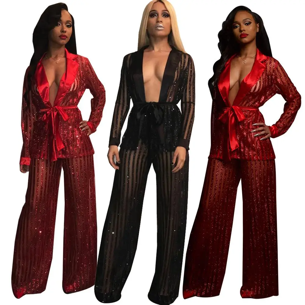 

Hot selling Autumn long sleeve T shirt and long pant sequin patchwork women two piece set, N/a