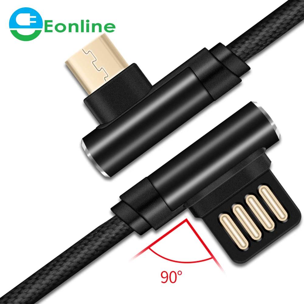 90 Degree Fast Charging Gold plate Right Angle Micro USB Charging Data Sync Cable For Xiaomi Huawei Samsung Micro usb cable
