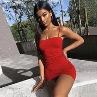 

2019 Black Sexy Bodycon Summer Spaghetti Strap Bandage Mini Dress Bodycon Tanks Tops Party Casual Basic Dress Women