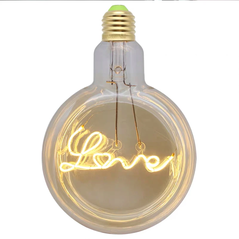 G125 LED Globe Bulb LOVE LED Soft Filament Flexible Filament Lamp  Decorative Lamp g125 Heart-shaped filament lamp