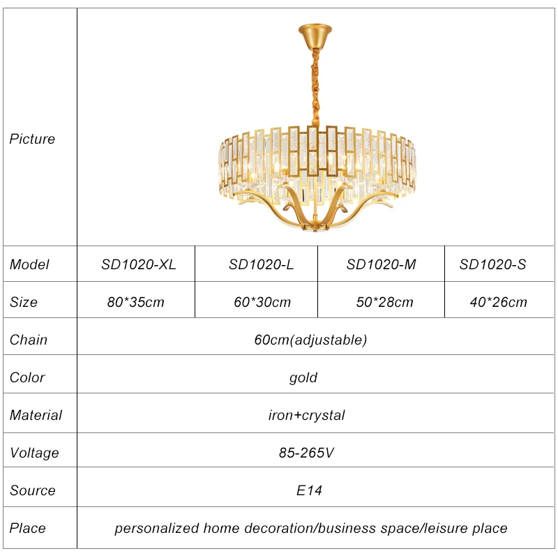 Luxury post-modern k9 crystal pendant lamp hanging chandelier light