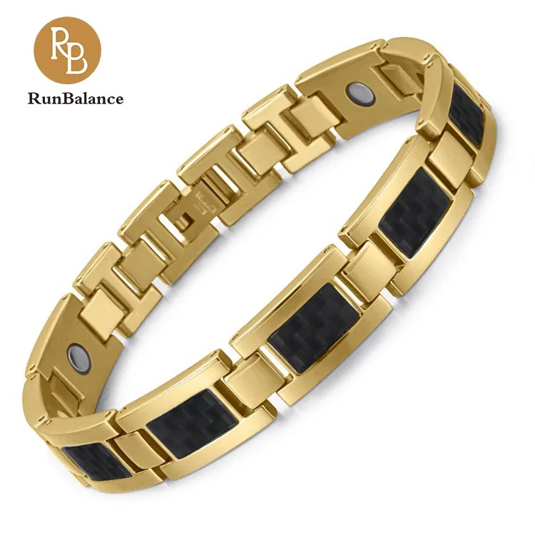 

RunBalance Magnetic Jewelry Manufacturer Fashion Gold Stainless Steel Carbon Fiber Magnetic Bracelet, Silver and gold;two tone