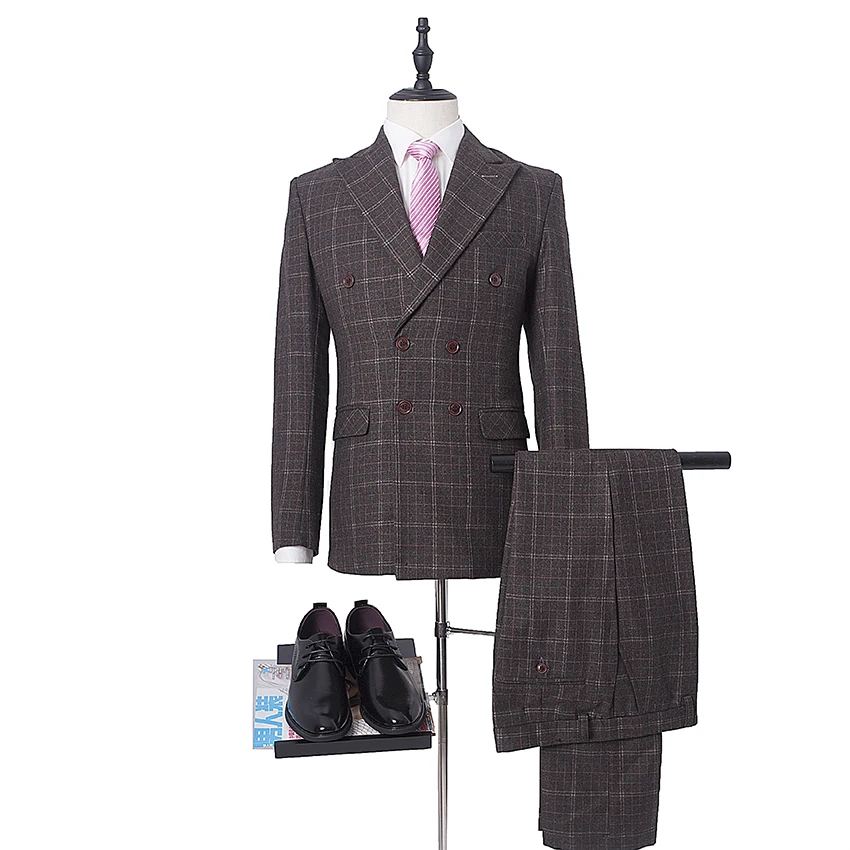 

MA107 2020 Custom Made Slim Fit Fall Grid Groom Tuxedos Double Breast Forms Best Man Groomsmen 2020 Men Wedding Suits, Pic color