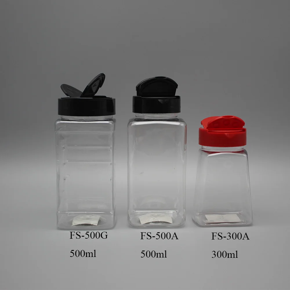 500ml Transparent Square Shape Plastic Spice Shaker Jars And Container
