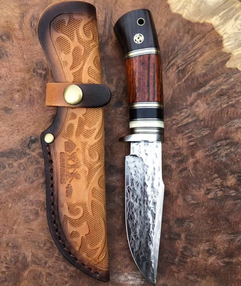

Top Quality OEM Survival 67 Layers Damascus VG10 Steel Hunting Knife With Bovine Bone + Ebony Wood