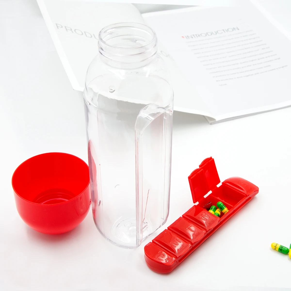 Portable Water Bottle With Builtin Daily Pill Box