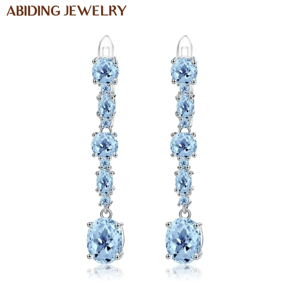 

Abiding New Design Natural Sky Blue Topaz Drop Earrings Unique Gift 925 Sterling Silver Drop Earrings Accessories Women jewelry
