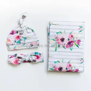 2018 Newborn Baby Floral Striped Swaddle Blanket +Headwrap Hospital Swaddled Sets For Photograph Props