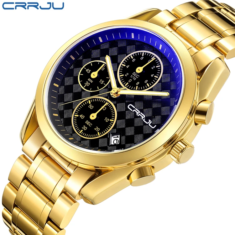 

CRRJU Men's Luxury Classical Business Quartz Waterproof Watches Male Stainless Steel Strap Chronograph Watch Relogio Masculino