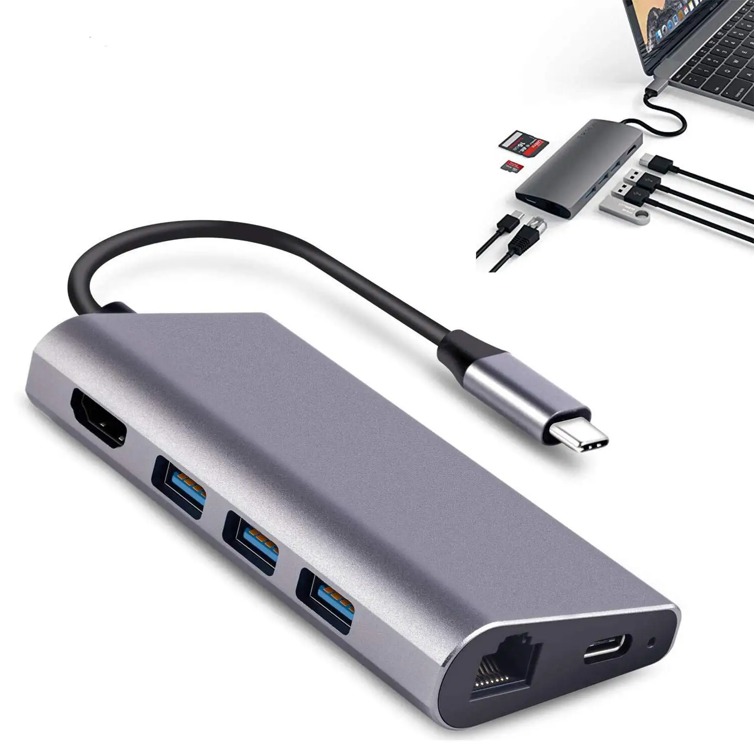 

USB 3.1 type c 8in1 Docking station, Gray