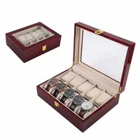 

Promotion Wholesale red wood painting large Display window 10 Slots luxury Watch box storage cases