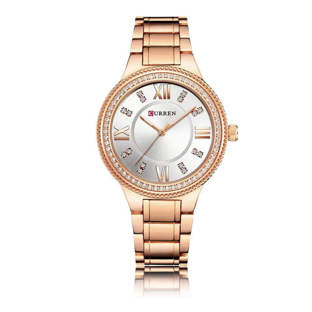 

CURREN 9004 Women Quartz Watch Luxury Stainless Steel Hand Watches Fashion Mini Diamonds Wristwatch, 6 colors