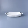 Oval Shape White Embossed Ceramic Bakeware With Black Brim
