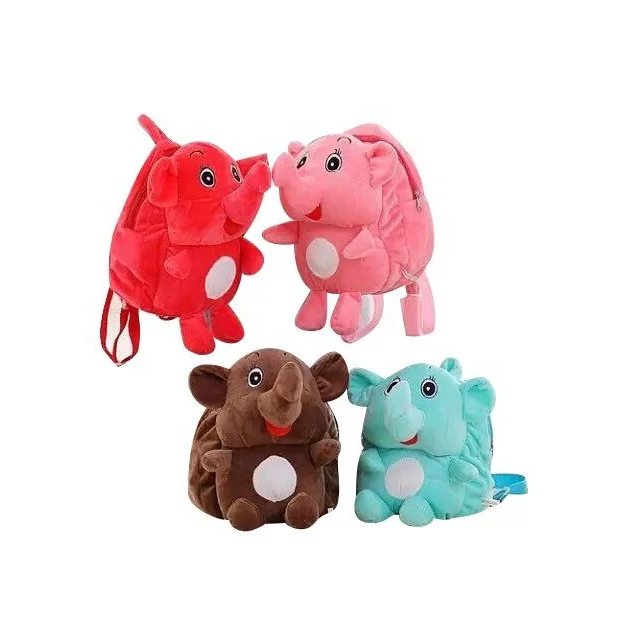 

Cute kids cartoon elephant backpack bag plush, Red, pink, green, brown