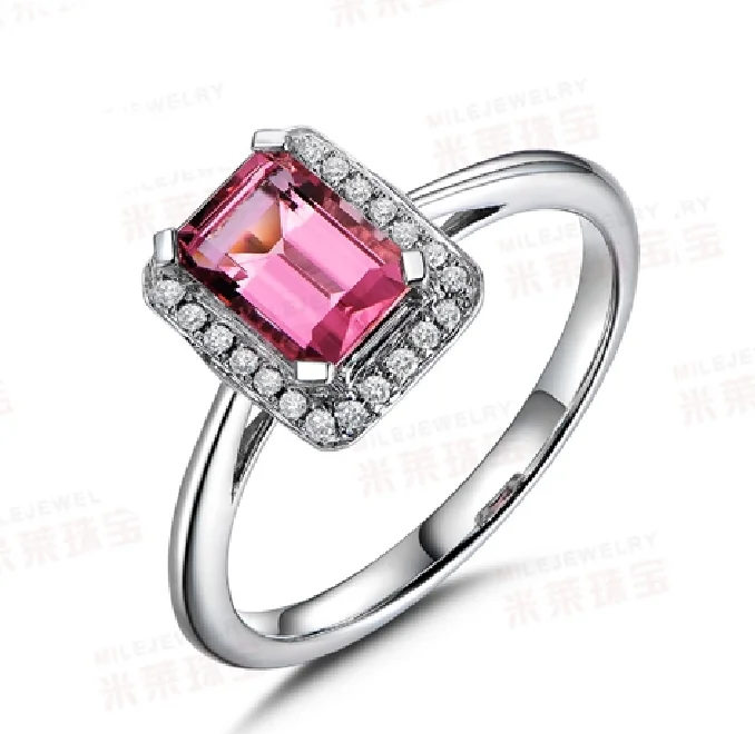 

925 Sterling Silver Pink zircon Women's Open Gemstone Ring