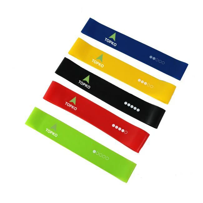 

TOPKO custom fitness resistance exercise band 5 resistance band loops with Instructional Booklet ,Carry Bag, 5 colors