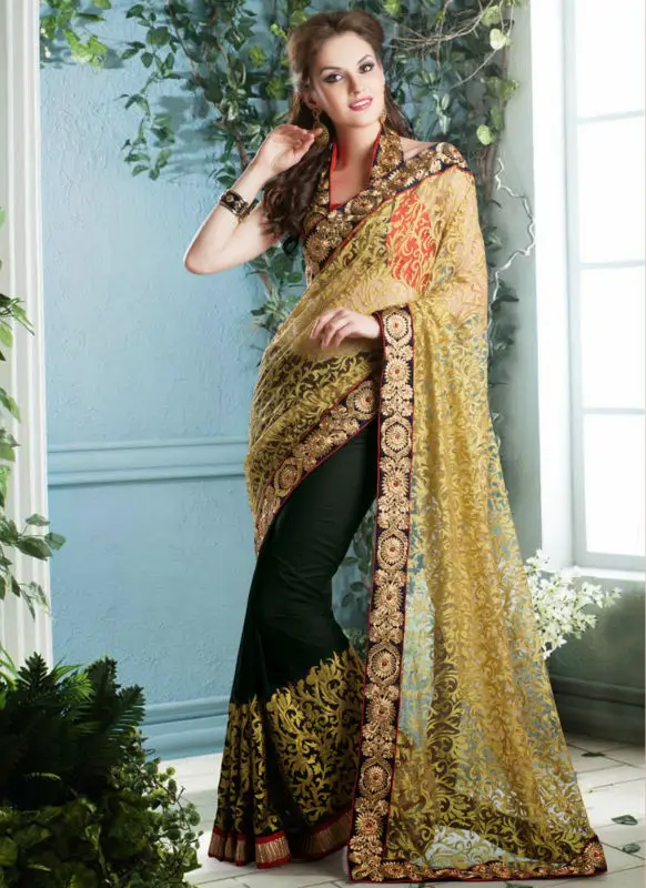 party wear saree black and gold