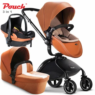 3-in-1 Baby stroller  Pouch Baby Strollers 3 in 1with  baby bassinet Leather 2 in 1 newborn Pram  with car seat