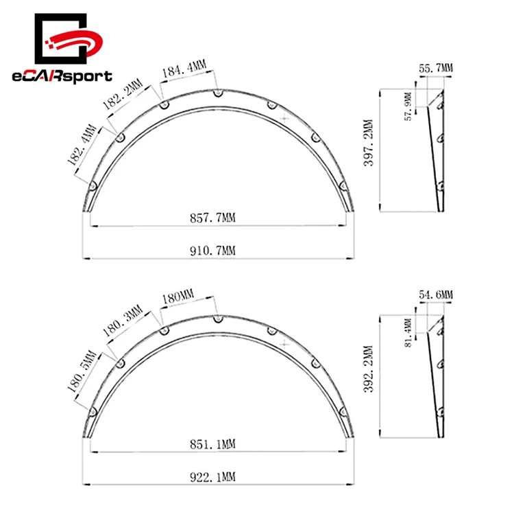 Universal Black 4 Pcs Fender Flares Arch Wheel Eyebrow Protector