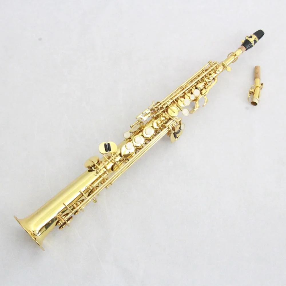 

Professional Brass Body Gold Lacquered Student Straight B flat curved mounthpiece Soprano Saxophone, Gold / silver
