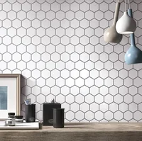 

White Hexagon Self Adhesive Wall Tiles Waterproof Anti Mold Easy Stick on Backsplash