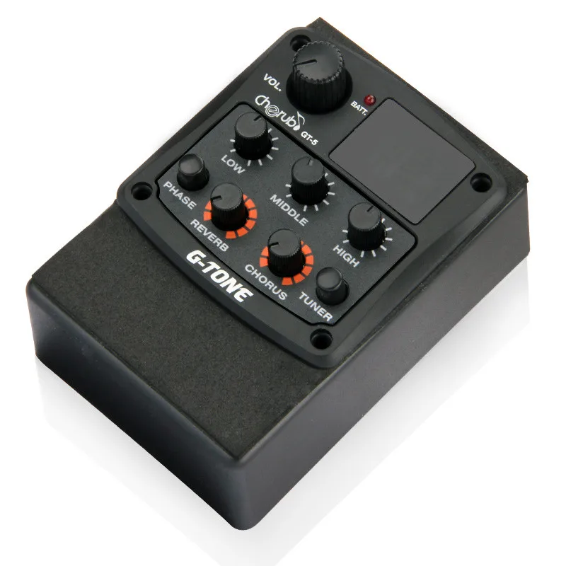 Cherub GT-5 New Acoustic Guitar Preamp Piezo Pickup 3-Band EQ with Built-in Chromatic Tuner and Phase Reverb and Chrous Effects