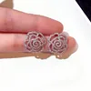 Kaimei new products 2018 fashion jewellery luxury wedding aaa cubic zirconia stud channel charm camellia flower cc stud earrings
