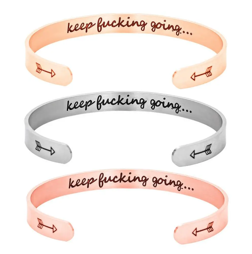 

Keep * Going Bracelet Quotes Mantra Bracelet Cuff Bangle for Her and Him Inspirational Jewelry