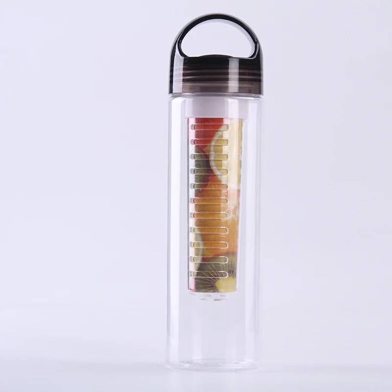 detox water bottle fruit infuser 700ML transparent plastic bottle with fruit infusion insert FDA certificated