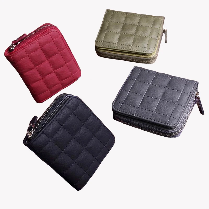 

Korea style zipper plaids embroidery cute cheap short student women mini wallet, 5 colors