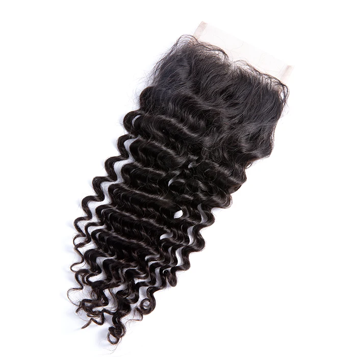 

2019 new elegant popular deep curly brazilian virgin hair swiss lace closure 4x4, Natural black