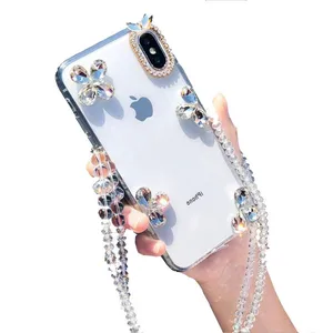 Fashion bling Diamond Rhinestone Bumper Cell Phone case necklace with necklace Strap