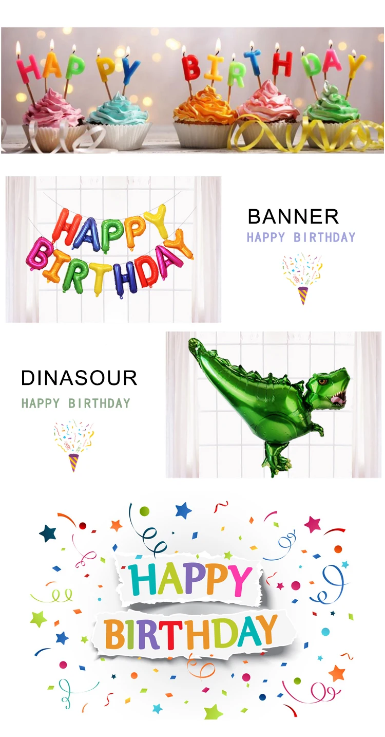 29pcs Happy Birthday Decoration Dinosaur Balloon Set With Leaf 16 inch Foil Balloon Green Confetti Latex Balloons Party Supplies