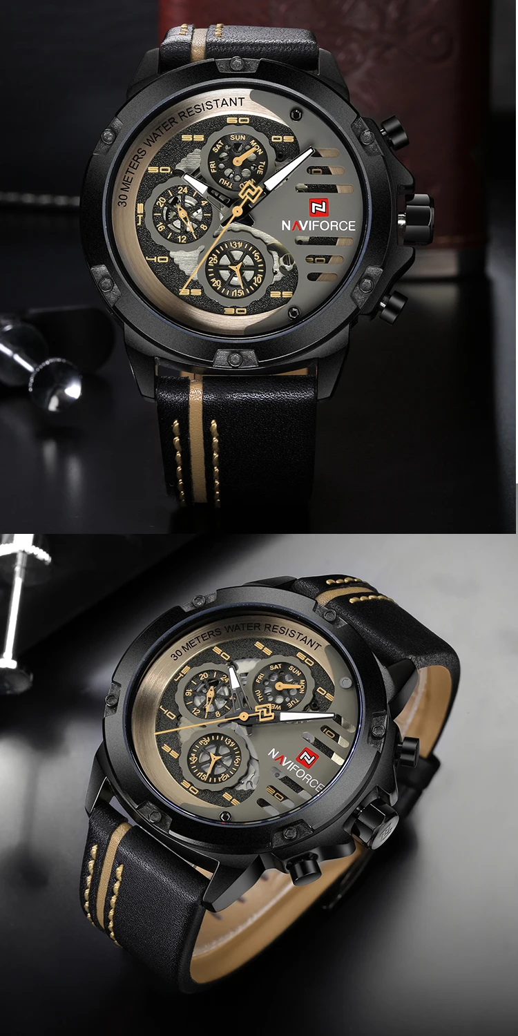 NAVIFORCE 9110 Men wristwatches genuine Leather Sports Watches Men's Watch Man Quartz Clock Relogio Masculino Saat