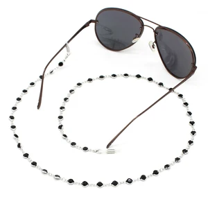 GL467 luxury classic black and clear crystal beads pretty sunglasses chains