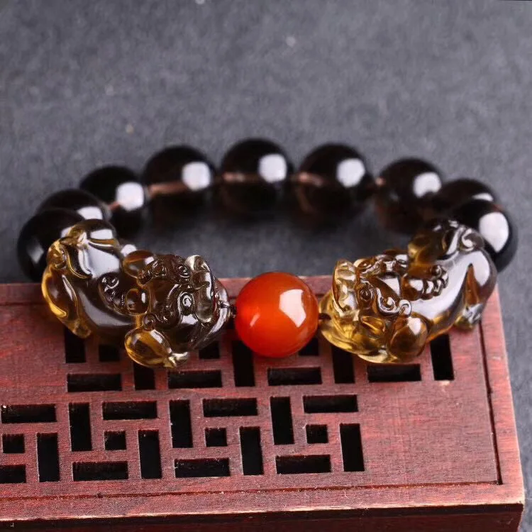 

Natural Ice Species Obsidian Double Pixiu Lucky Charm Bracelet Men Women