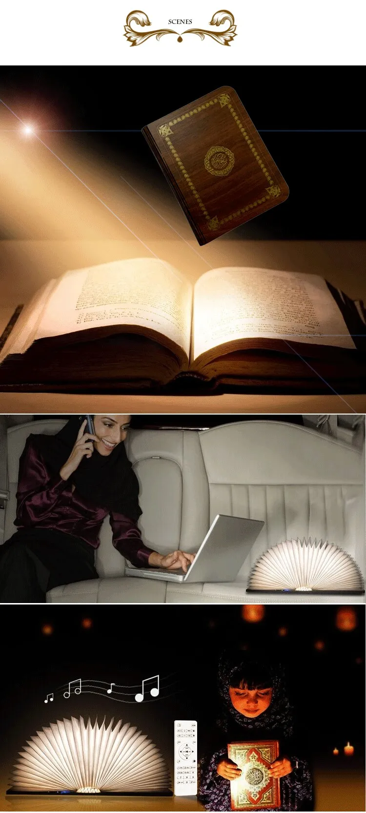 Equantu Quran Speaker Book Lamp Quran Player Led Light With Remote