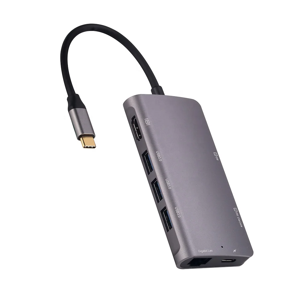 

Aluminum Type-c USB to 8 in 1with 4K HD Ethernet Adapter Hub, Gray