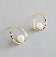 

925 silver Korean simple and temperament irregular pearl circle stud earrings women