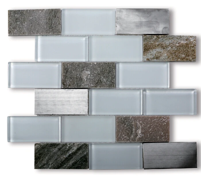 Subway Tile Marble Mixed Glass Mosaic
