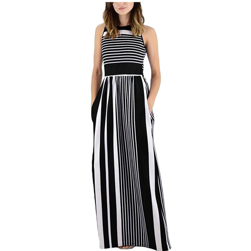 

Factory Price Comfortable Sleeveless Summer Women Striped Maxi Dress