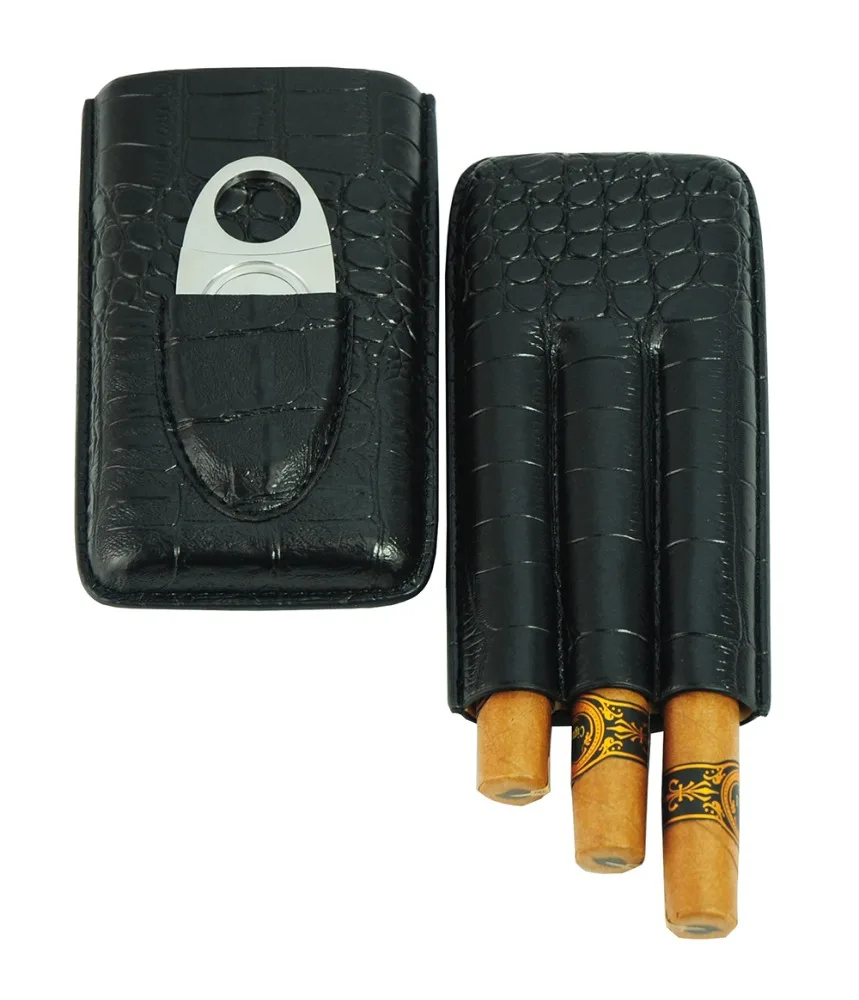 

Ready Stock 3 Counts Portable Leather Cigar Case Small Quantity, Brown and black