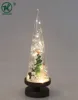 Triangular shaped glass with snowman and christmas tree with resin base wooden elements inside with led lights