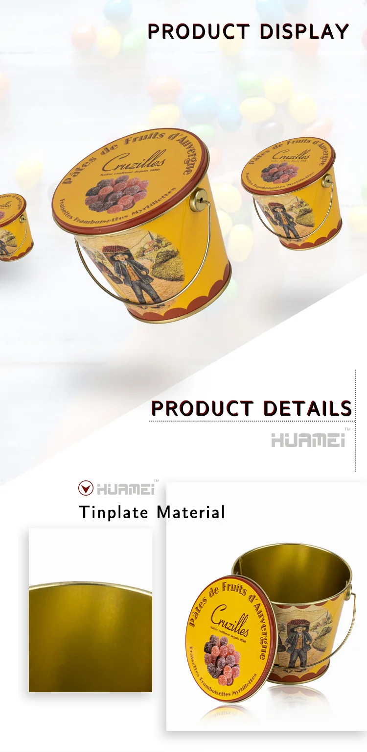 OEM Service Food Grade Round Tin Ice Bucket with Metal Handle