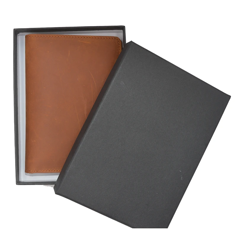 Brown crazy horse genuine leather boarding pass travel portfolio wallet with gift box 