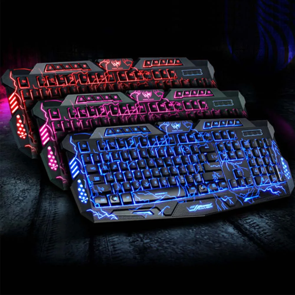 

Electronics Accessories USB Powered Tri-Color Backlit Full N-Key Computer Gaming Keyboard for Desktop Laptop, Red, blue and purple