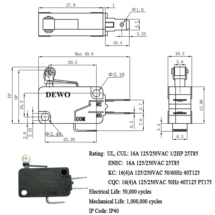 Kw3a 3 Pins 15a 10t105 Micro Switch With Roller Lever Buy Micro